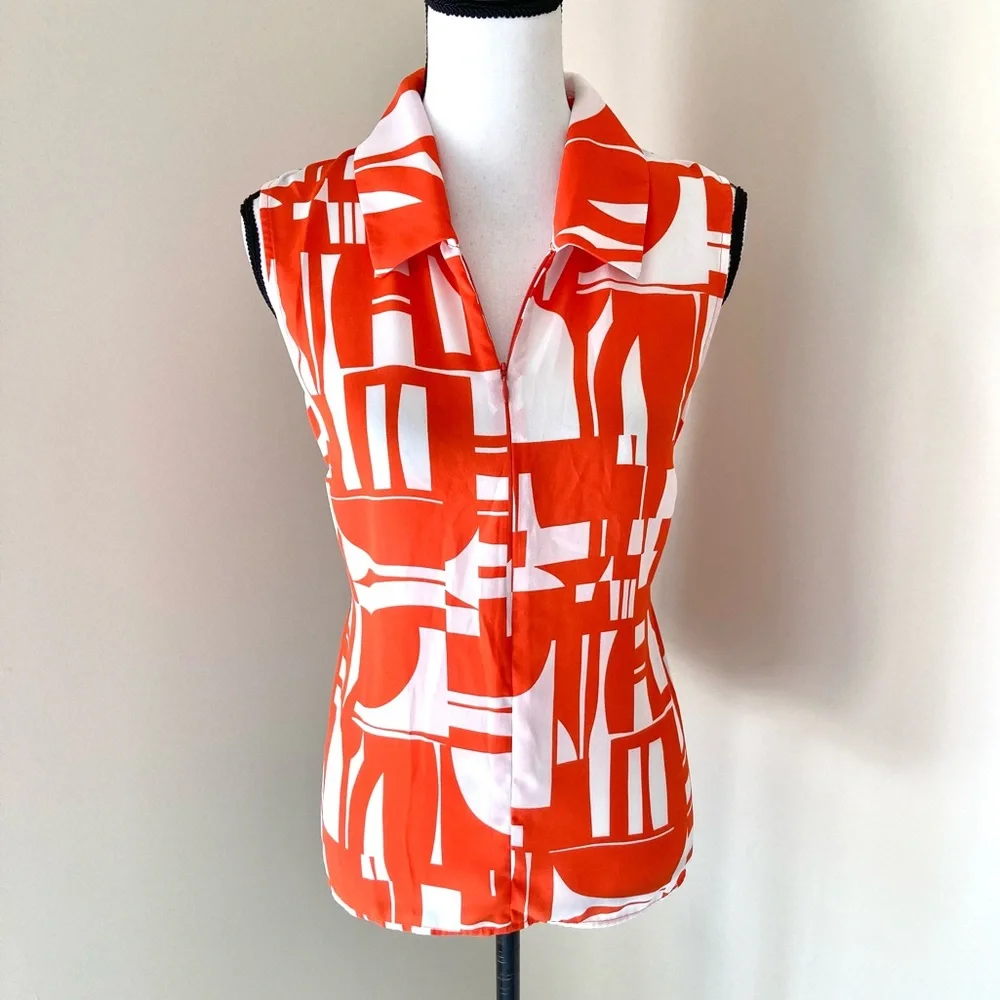 Cabi Kelly Orange and White Sleeveless Top Size S